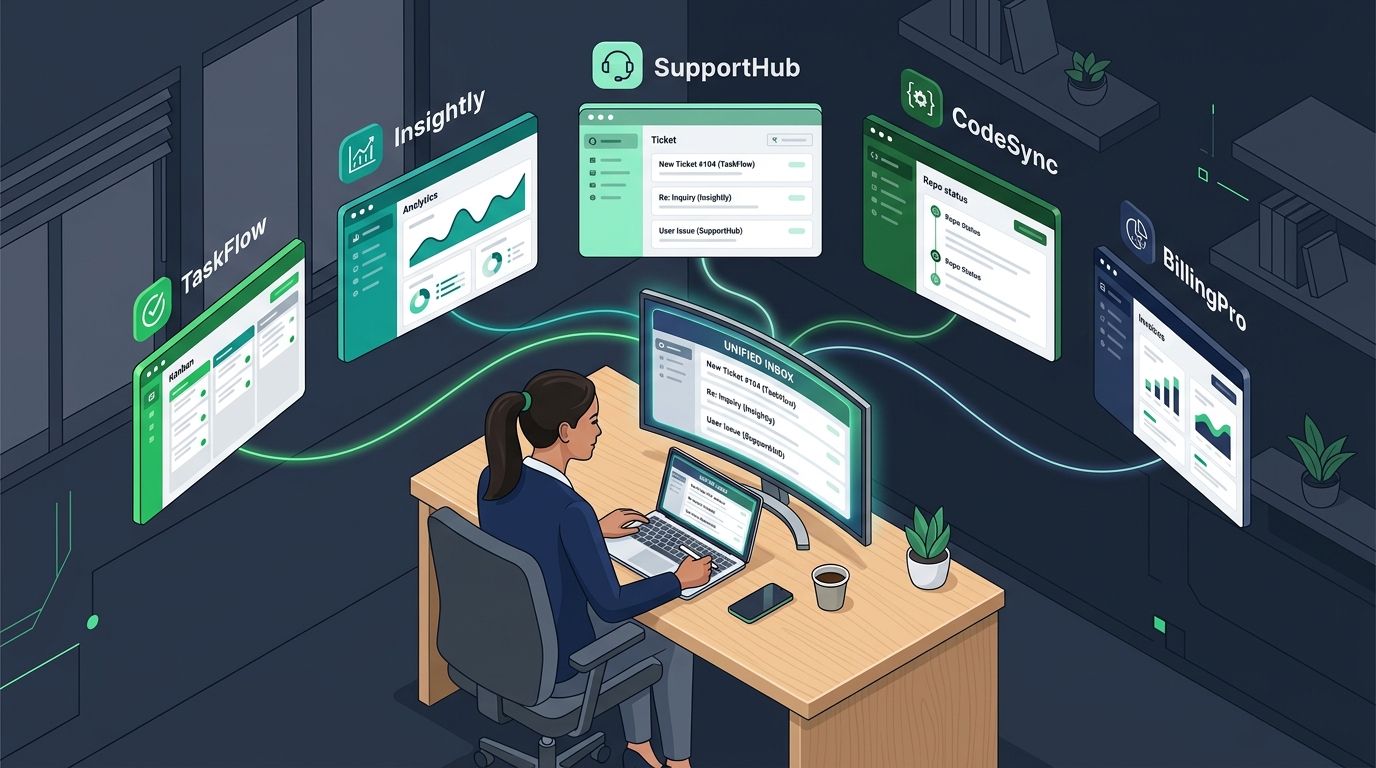 Solo founder managing customer support across five distinct SaaS products from a single unified inbox